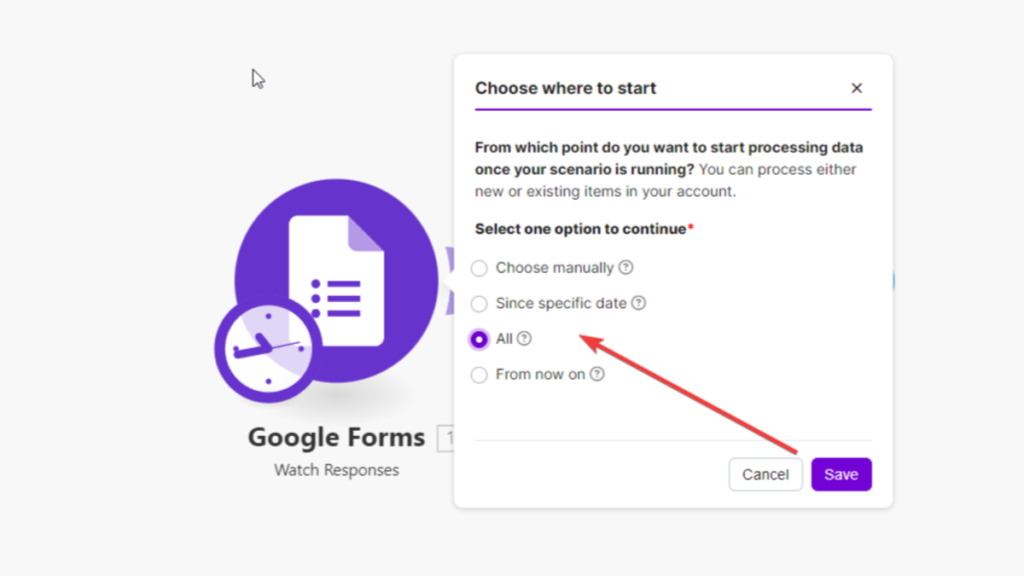 Capture d'écran de l'automatisation Google Forms Trello Make dans l'interface de Make.com