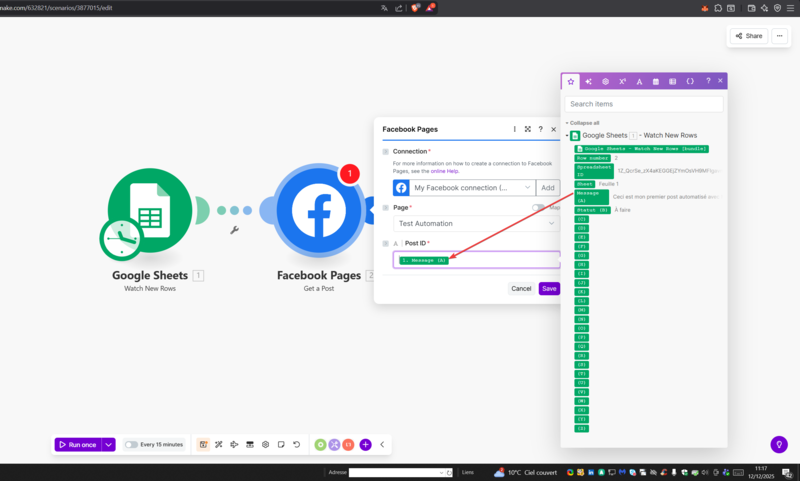 Schéma pour automatiser ses posts Facebook avec Make.